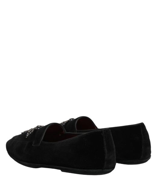 Dolce & Gabbana Black Suede Embellished Dress Loafers Shoes for men