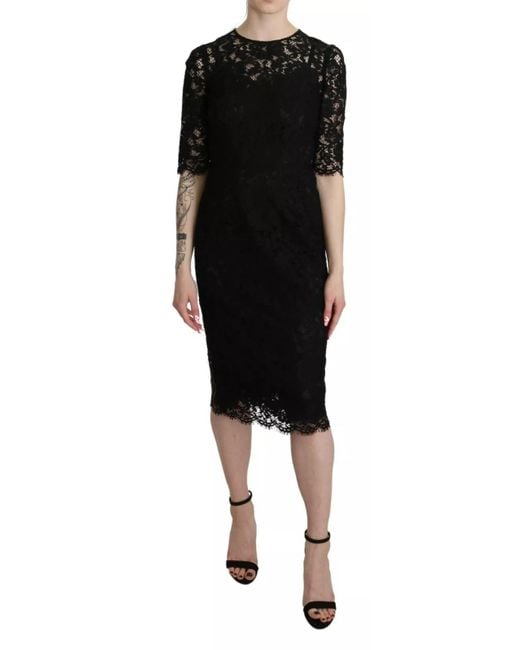 Dolce & Gabbana Black Elegant Lace Sheath Knee-Length Dress