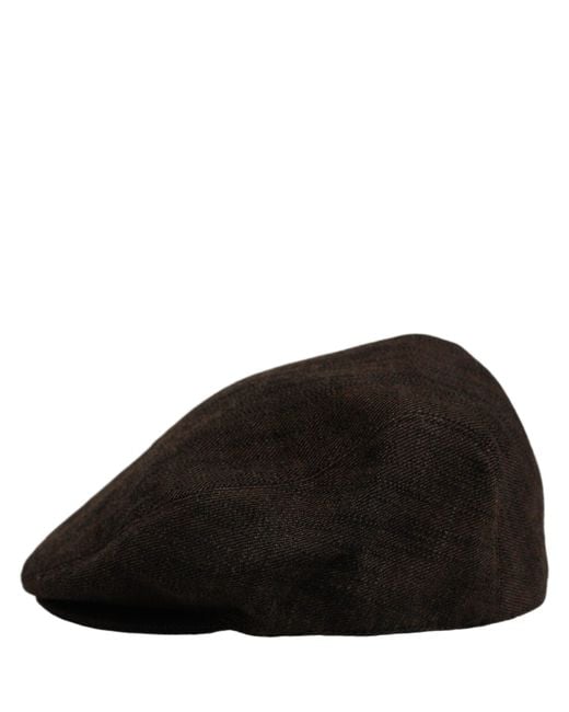 Dolce & Gabbana Black Men Brown Cotton Flat Cloth Newsboy Cap Hat for men