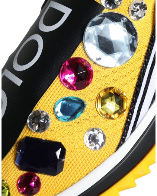 Dolce & Gabbana Yellow Sorrento Crystals Sneakers Shoes