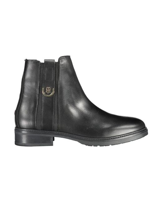 Tommy Hilfiger Black Chic Ankle Boot With Contrast Detailing And Side Zip
