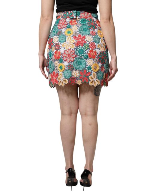 Dolce & Gabbana Multicolor Floral Lace High Waist Mini Skirt for men