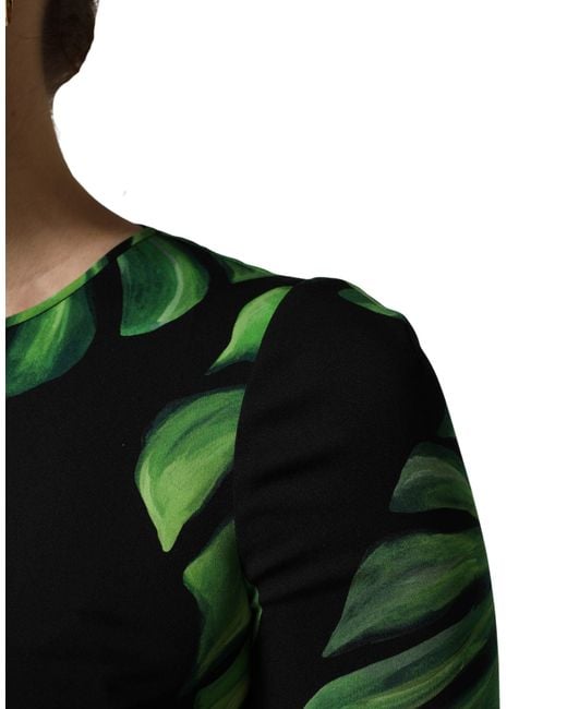 Dolce & Gabbana Green Philodendron Print Silk Blouse Top And Elastane