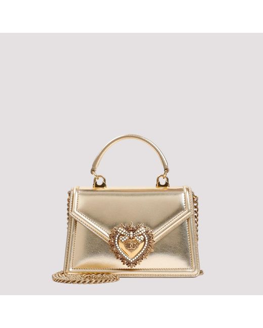 Dolce & Gabbana Natural Golden Devotion Lamb Leather Handbag