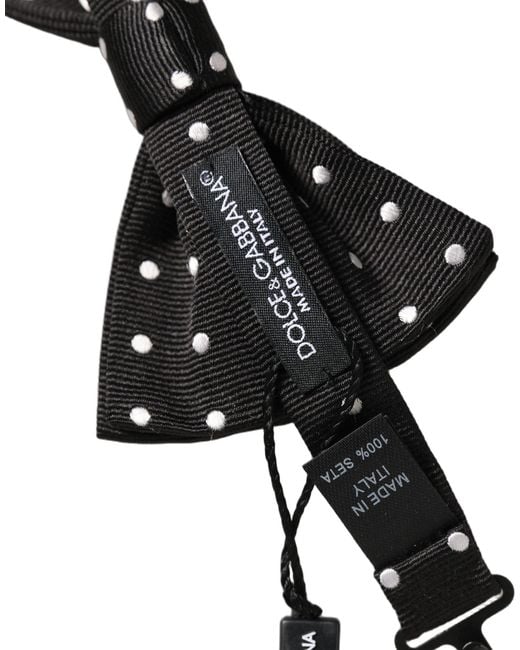 Dolce & Gabbana Black White Polka Dot Adjustable Neck Papillon Bow Tie for men