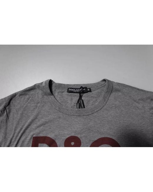 Dolce & Gabbana Gray Logo Print Cotton Crew Neck T-Shirt for men