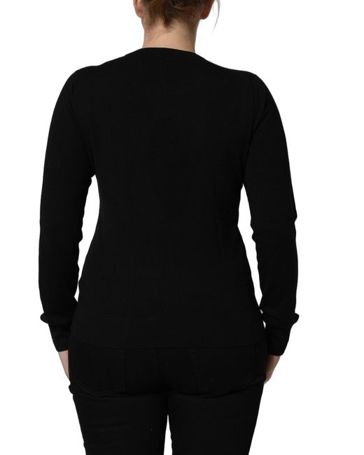 Dolce & Gabbana Black Angels Wool Crew Neck Pullover Sweater