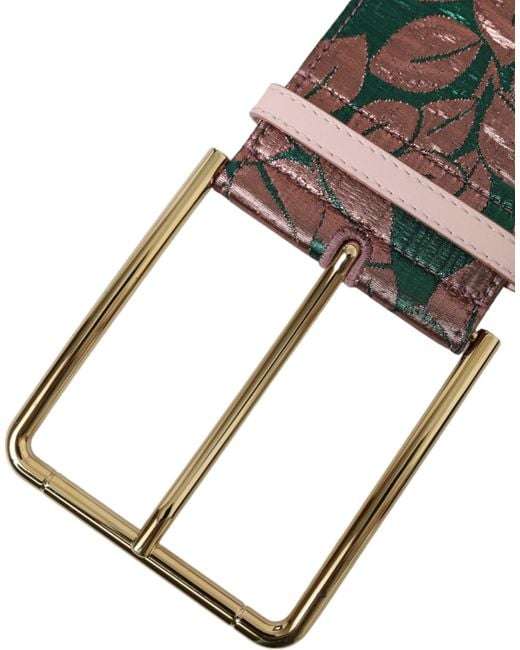 Dolce & Gabbana Brown Floral Jacquard Lurex Buckle Belt