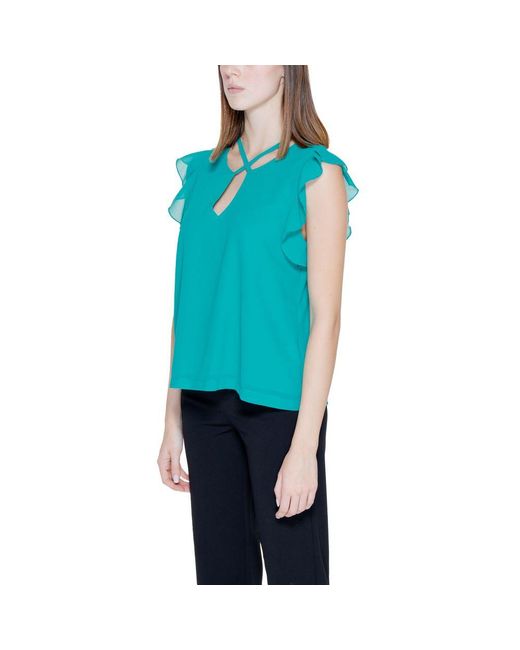 Rinascimento Blue Bicolor Polyester Blouse