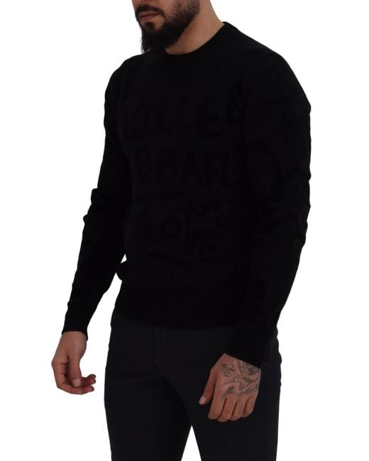 Dolce & Gabbana Black Wool Logo Pattern Crewneck Pullover Sweater for men