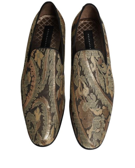 Dolce & Gabbana Gray Gold Brocade Slip On Men Dress Loafers Shoes for men