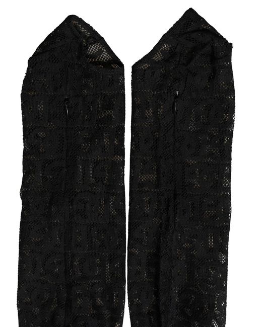 Dolce & Gabbana Black Dg Logo Sheer Nylon Thigh High Socks