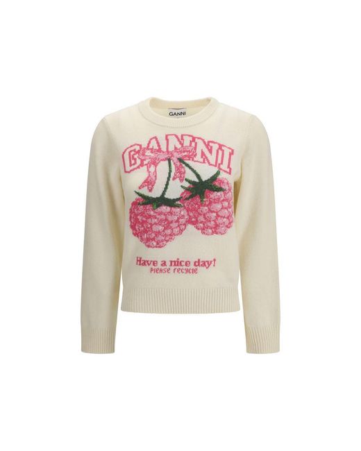 Ganni White Beige Wool Oves Aries Sweatshirt