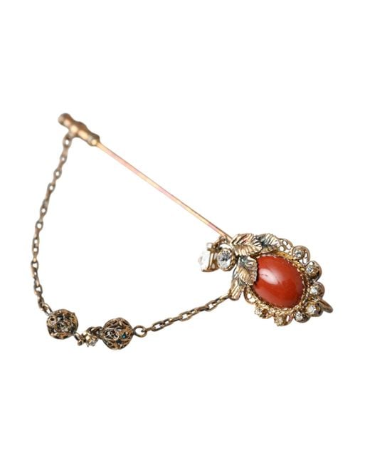 Dolce & Gabbana White Brass Crystal Chain 925 Sterling Pin Brooch