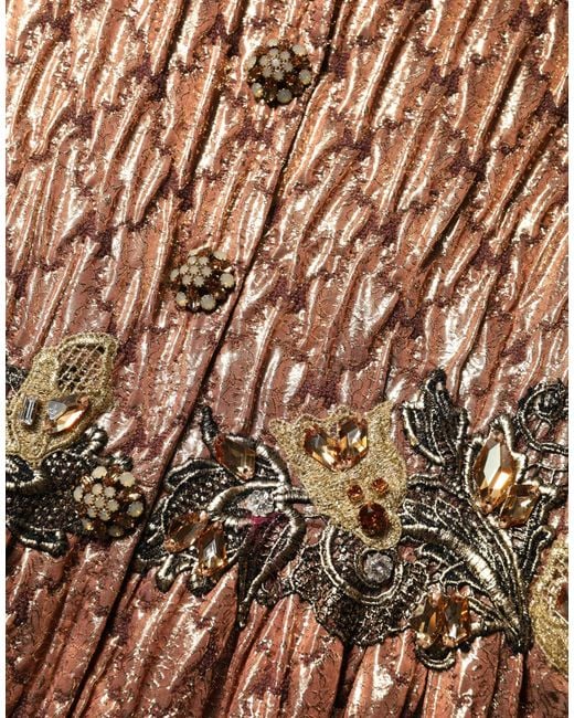 Dolce & Gabbana Brown Metallic Crystal Evening Gown Dress