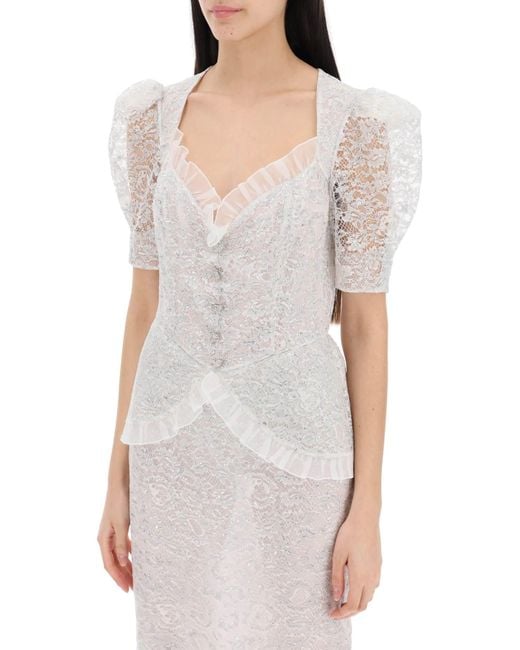 Alessandra Rich White Lurex Lace Dress For