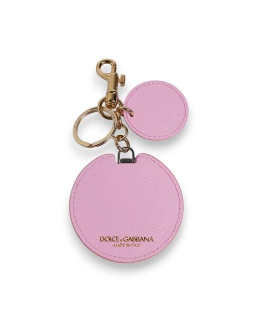 Dolce & Gabbana Pink Calf Leather Metal Logo Print Keyring Keychain