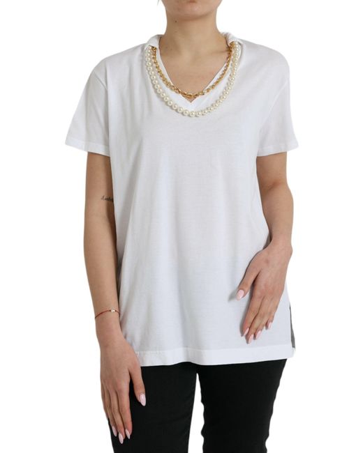 Dolce & Gabbana Elegant White Cotton Tee With Necklace Detail for men