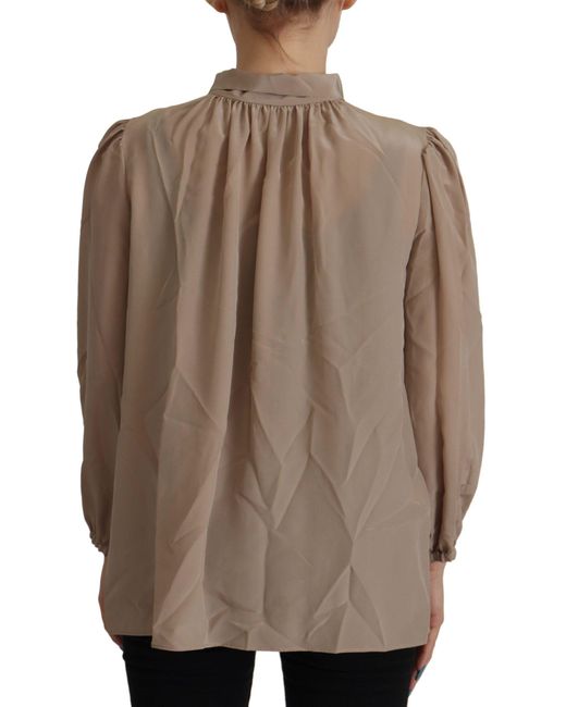 Dolce & Gabbana Brown Elegant Silk Ascot Collar Blouse