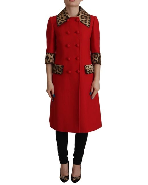 Dolce & Gabbana Red Elegant Leopard Trench Coat