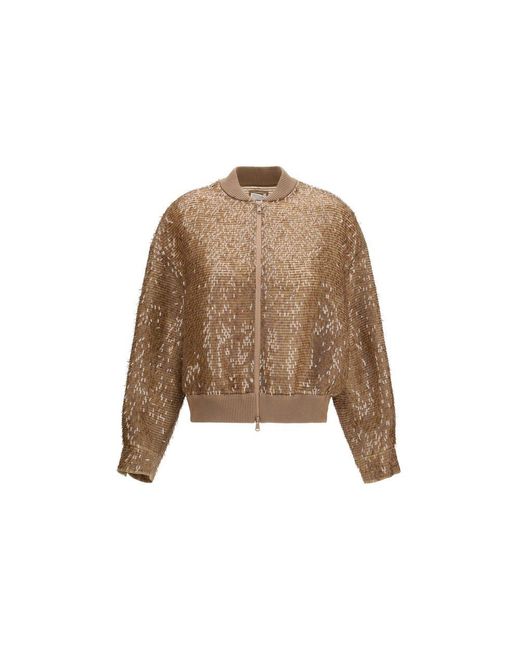 Brunello Cucinelli Brown Silk Bomber