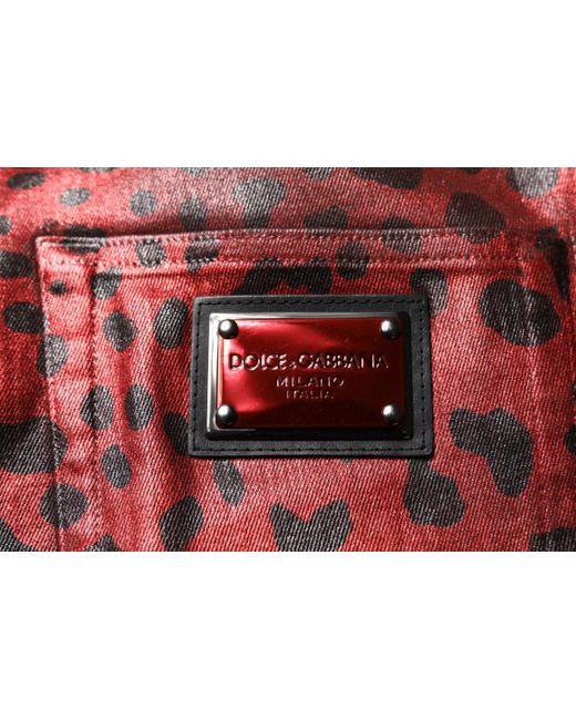 Dolce & Gabbana Red Leopard Cotton Straight Men Denim Jeans for men