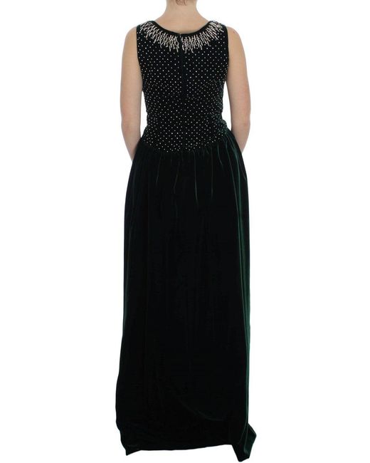 Dolce & Gabbana Black Velvet Crystal Long Maxi Dress