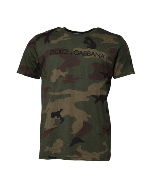 Dolce & Gabbana Green Camouflage Tshirt Short Sleeve Crew Neck for men