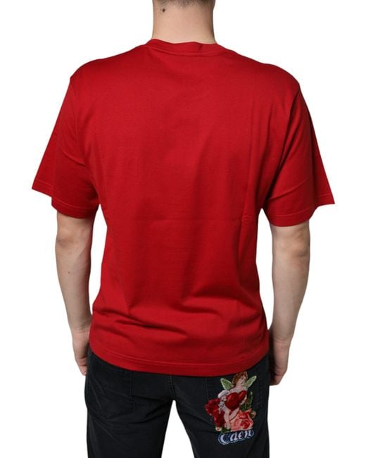 Dolce & Gabbana Red Cotton Dg Logo Print Crew Neck T-Shirt for men
