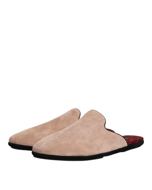 Dolce & Gabbana Brown Beige Capra Suede Slides Flat Slipper Shoes for men