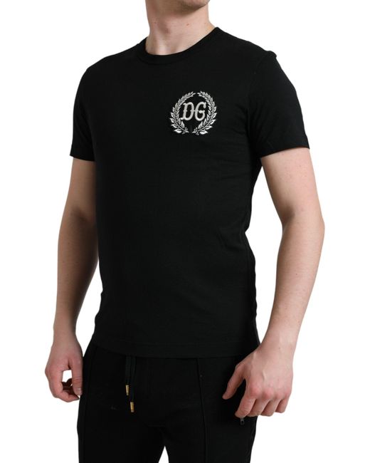 Dolce & Gabbana Black Logo Embroidery Crewneck Short Sleeve T for men
