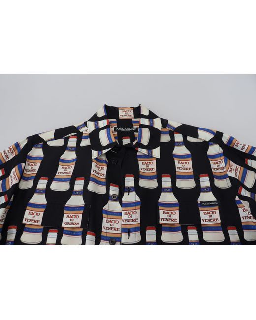Dolce & Gabbana Black Silk Printed Collared Casual Shirt for men