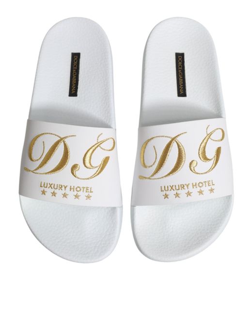Dolce & Gabbana White Leather Slides Sandals Beachwear Shoes for men