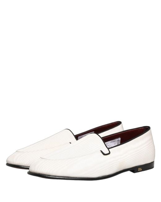 Dolce & Gabbana White Velvet Slip On Men Flats Loafers Shoes for men