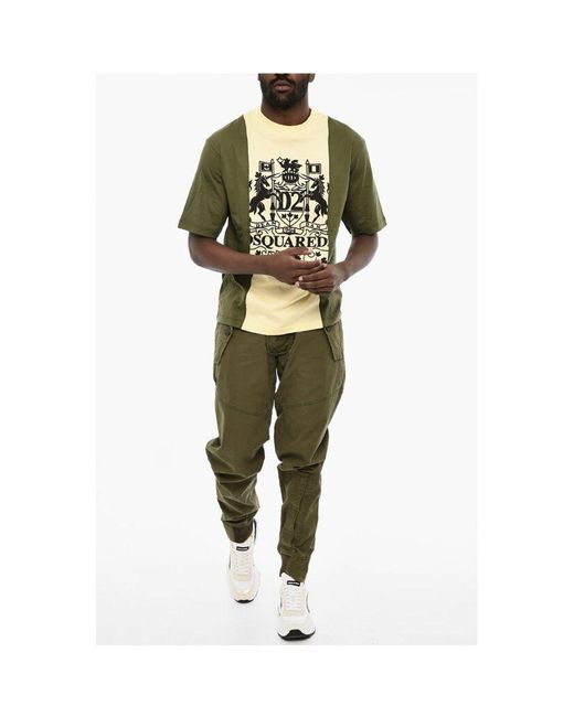 DSquared² Green Two-tone Crew-neck T-shirt With Maxi Print - M for men