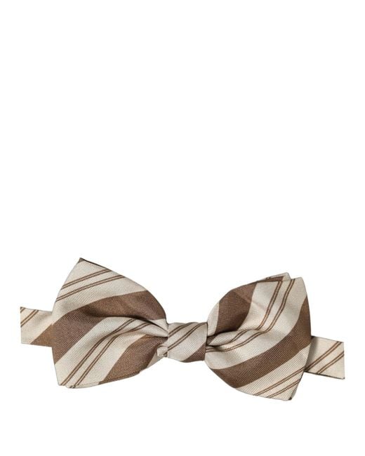 Dolce & Gabbana Multicolor Men Brown Beige Stripes Adjustable Neck Papillon Bow Tie for men