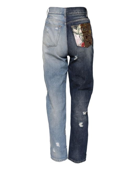 Dolce & Gabbana Gray Multicolor Patchwork Tapered Denim Jeans for men