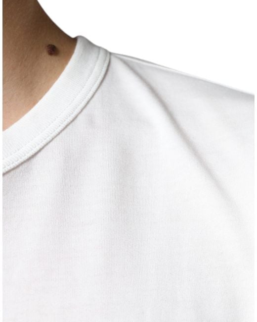Dolce & Gabbana White Logo Embossed Cotton Crewneck T-Shirt for men