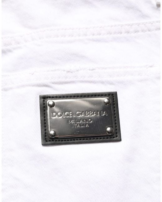 Dolce & Gabbana White Cotton Ripped Slim Fit Men Denim Jeans for men