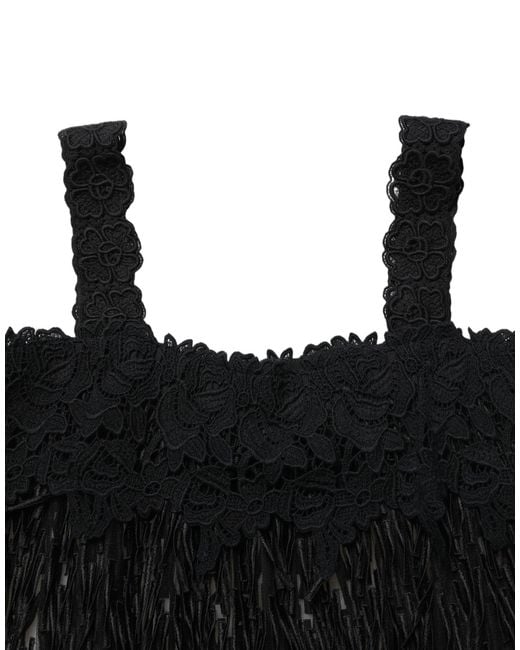 Dolce & Gabbana Black Viscose Fringed Sleeveless Mini Dress