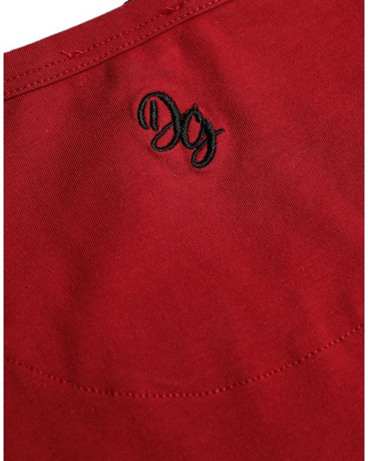 Dolce & Gabbana Red Logo Embroidery Cotton Crew Neck T-Shirt for men