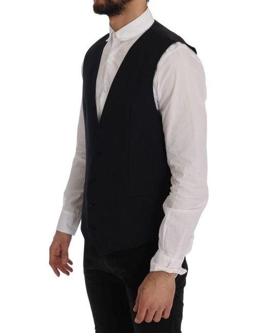 Dolce & Gabbana Black Elegant Striped Wool Blend Waistcoat Vest for men