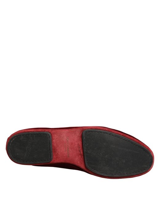 Dolce & Gabbana Red Maroon Velvet Slip On Men Flats Loafers Shoes for men