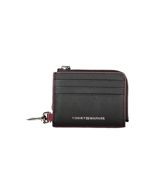 Tommy Hilfiger Black Chic Leather Card Holder With Snap Hook for men