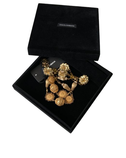 Dolce & Gabbana White Crystal Flower Filigree Brass Statement Necklace