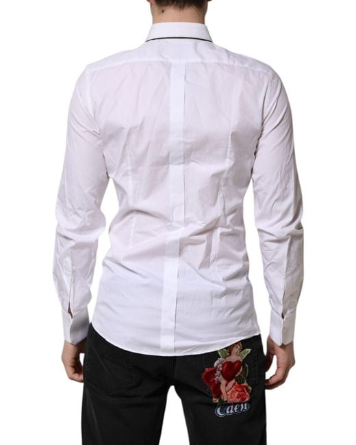 Dolce & Gabbana White Cotton Gold Long Sleeves Formal Shirt for men