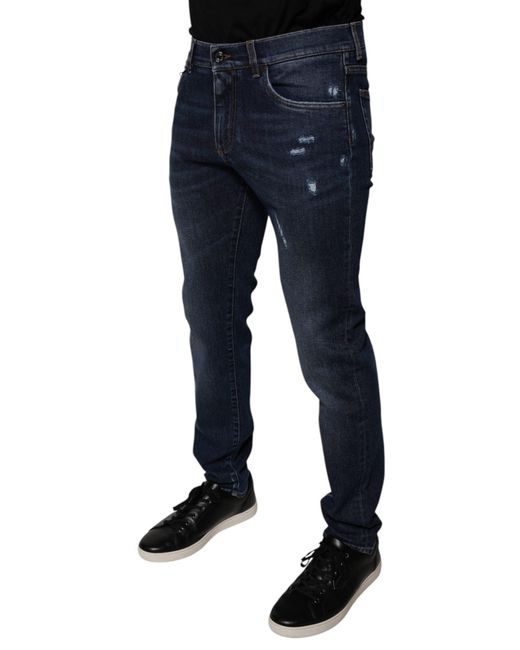 Dolce & Gabbana Dark Blue Cotton Logo Skinny Denim Jeans for men