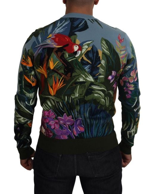Dolce & Gabbana Black Jungle Embroidered Wool Silk Sweater for men