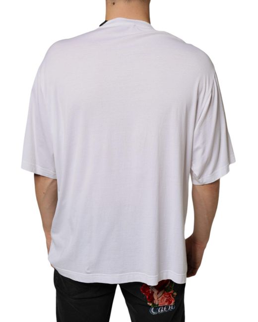 Dolce & Gabbana White Cotton Necklace Embellished T-Shirt for men