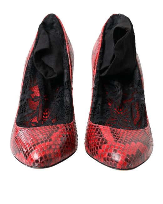 Dolce & Gabbana Red Ayers Leather Lace Socks Pumps Shoes
